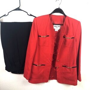 Vintage Donna Toran suit women's 8 red black blazer and pants polyester business
